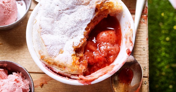 Scrumptious strawberry pie with rosewater ice cream