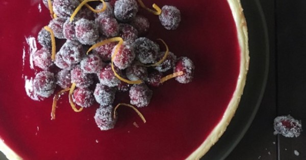 Cheesecake with Cranberry Glaze and Sugared Cranberries