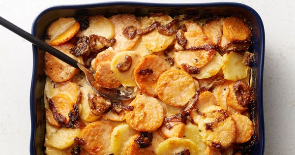 Sweet Potato and Caramelized Onion Gratin