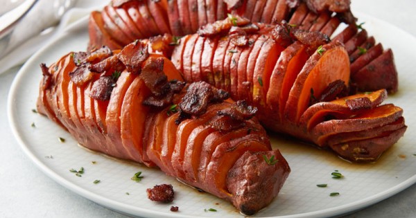 Maple-Bacon Hasselback Sweet Potatoes