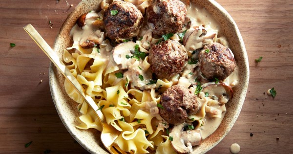 Saucy swedish meatballs over egg noodles