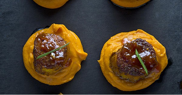 Brigtsen's Scallops with Sweet Potato Purée and Onion Marmalade