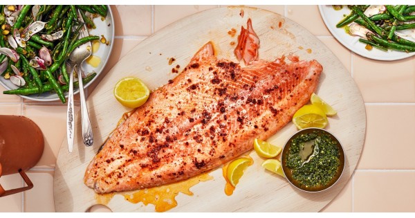 Cold Roast Salmon with Smashed Green Bean Salad