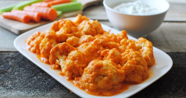 Buffalo Cauliflower and Blue Cheese Yogurt Dipping Sauce