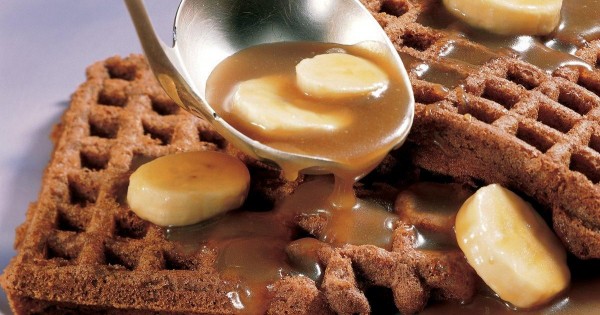 Chocolate Waffles with Caramel-Banana Topping