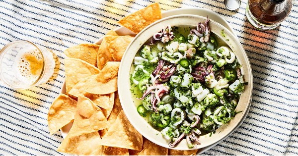 Ceviche Verde with Homemade Tortilla Chips