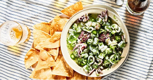 Ceviche Verde with Homemade Tortilla Chips