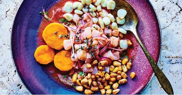 Peruvian Street Cart Ceviche with Sweet Potato and Toasted Corn (Ceviche Carretillero)