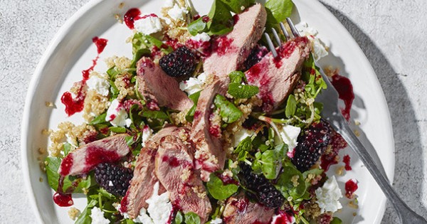Roasted duck salad with quinoa and blackberry