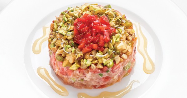 Two–Salmon Tartare with Strawberries and Honey Nuts