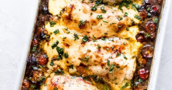 Pesto Baked Chicken with Tomatoes and Mozzarella