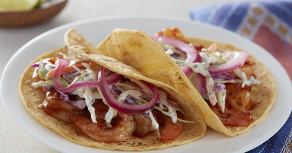 Chipotle BBQ Shrimp Tacos with Pickled Onions