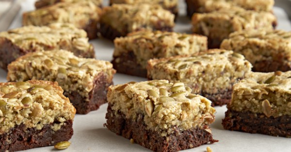 Layered Pumpkin Seed-Chocolate Brownies