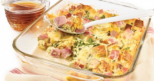 Ham and OKA cheese breakfast casserole