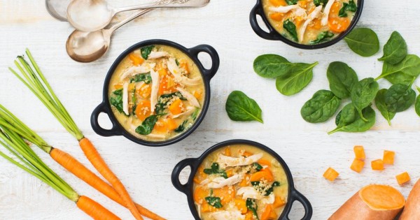Creamy Sweet Potato and Chicken Soup with Quinoa
