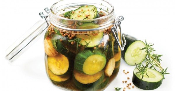 Pickled cucumbers with rice vinegar and maple syrup
