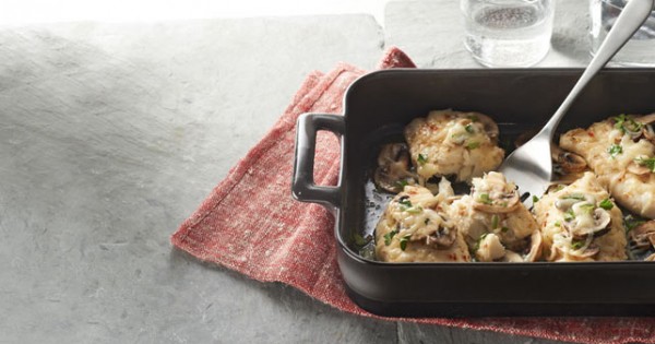 Cheesy Mushroom-Fish Bake