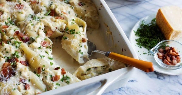 Carbonara Chicken Alfredo Stuffed Shells