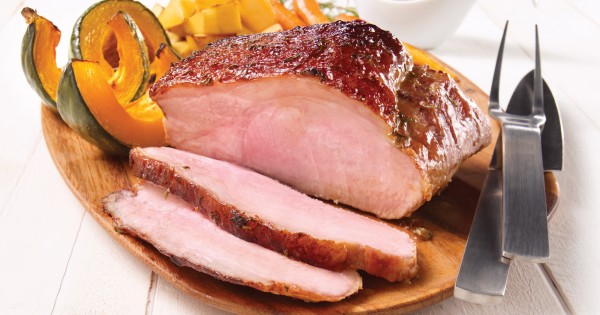 Roast maple-glazed pork loin with mustard and rosemary