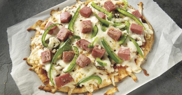 All-dressed bologna flatbread pizza