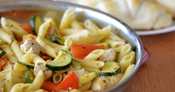 Tomato, Zucchini and Chicken Skillet Pasta