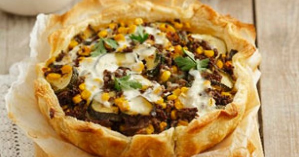 Beefy Zucchini and Bean Phyllo Tart