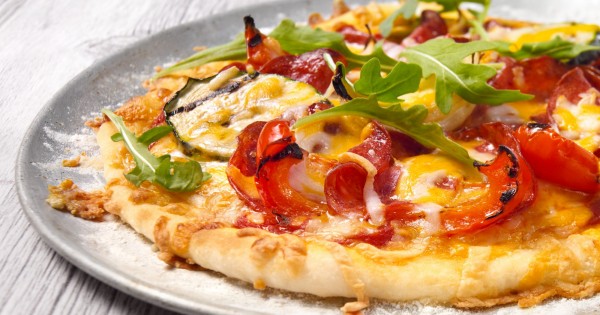 Amoré pepperoni pizza with grilled vegetables