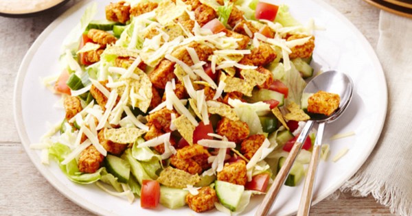 Taco-Seasoned Chicken Salad with Crispy Tortilla Topping