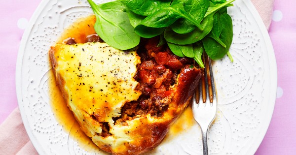 Vegetarian moussaka with aduki beans