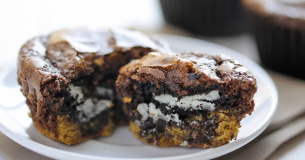 Cookie Stuffed Brownie Cupcakes
