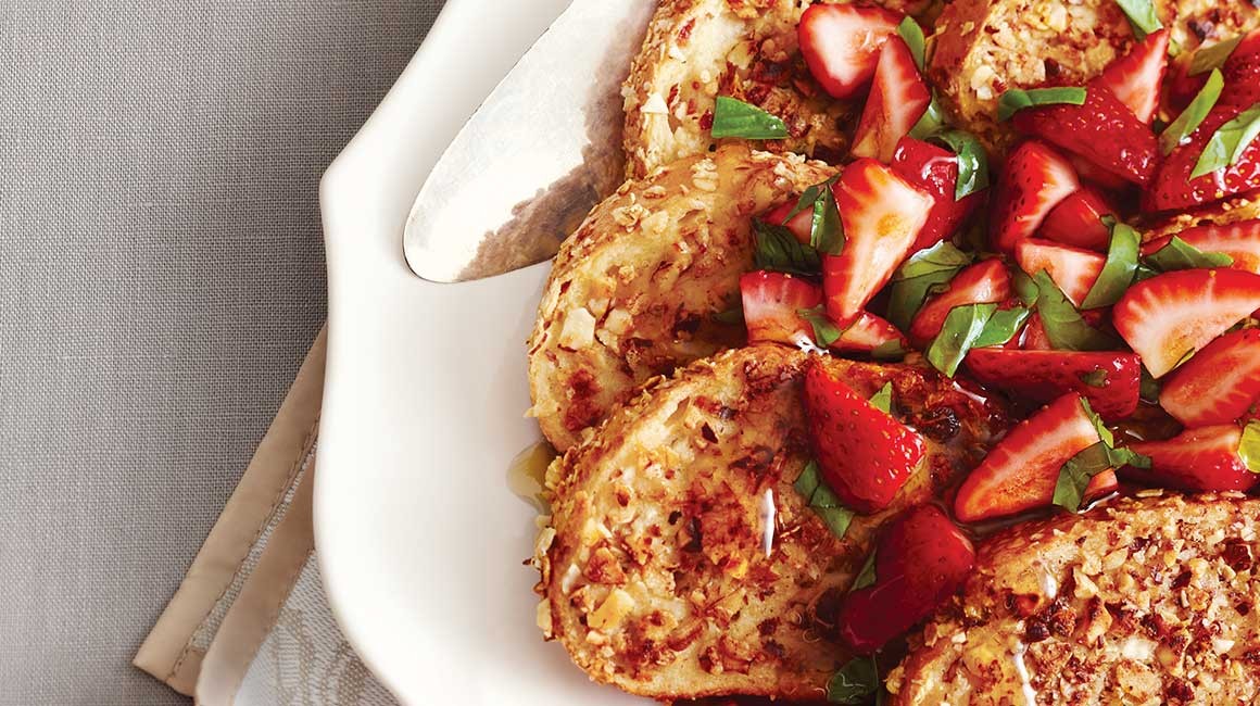Crunchy cranberry-orange french toast with strawberry-basil topping-image