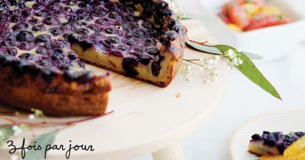 Blueberry clafoutis with mint citrus salad from Trois fois par jour