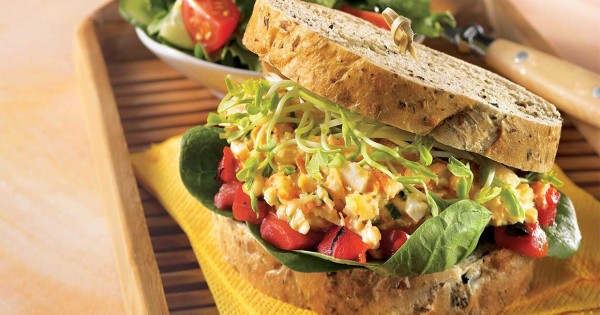 Refresing egg and double-cheese sandwich