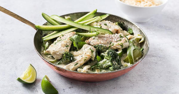 Green Curried Fish with Broccoli, Pepper & Cucumber