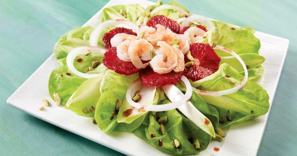 Shrimp and blood orange salad