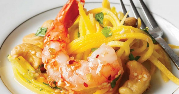 Sweet chili shrimp with green mango salad