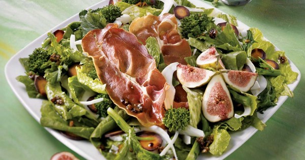 Rapini, fig and prosciutto chip salad