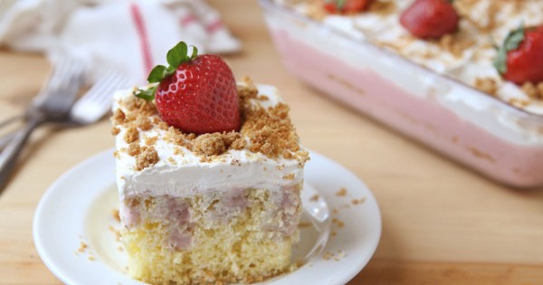 Strawberry Cheesecake Poke Cake
