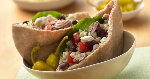 Greek Tuna Salad Pita Sandwiches with Feta Cheese