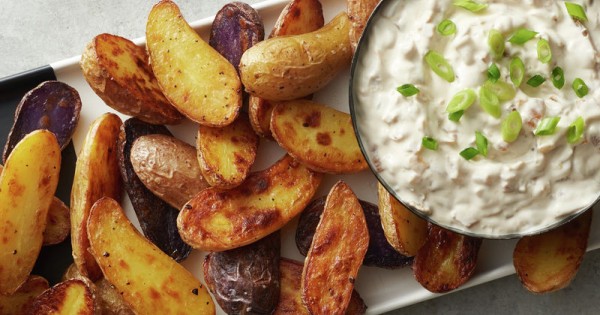 Caramelized Onion Dip with Roasted Fingerling Potatoes