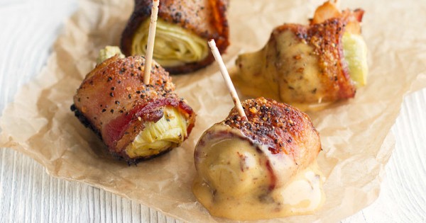 Bacon Wrapped Artichoke Bites with Chipotle Aioli