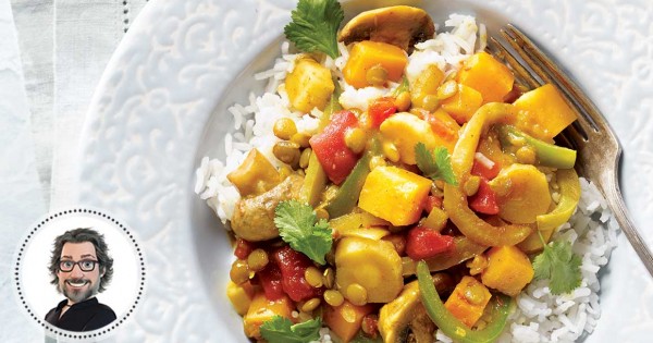 Squash, parsnip, lentil and white mushroom curry from Christian Bégin