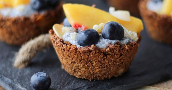 Chia Pudding Granola Cups with Peaches & Blueberries