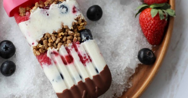 Banana Cream Pie Ice Pops with Berries and Chocolate Shell