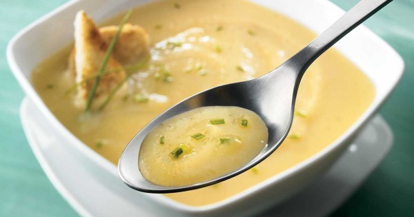 Turnip, pear and chive soup