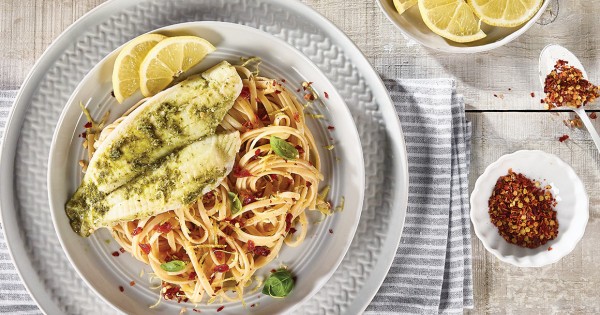 Pesto Sole Fillets With Sun-Dried Tomato Linguine