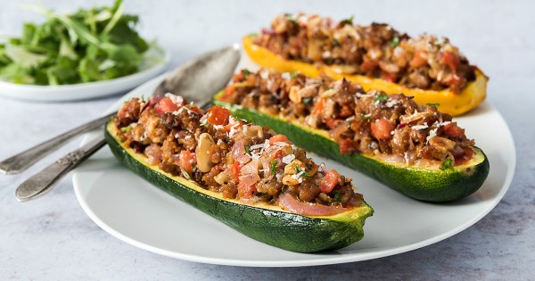 Vegetarian Stuffed Zucchini with Tomatoes and Parmesan