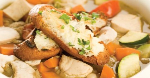 Tuscan Vegetable & Chicken Soup with Ricotta Cheese Toasts