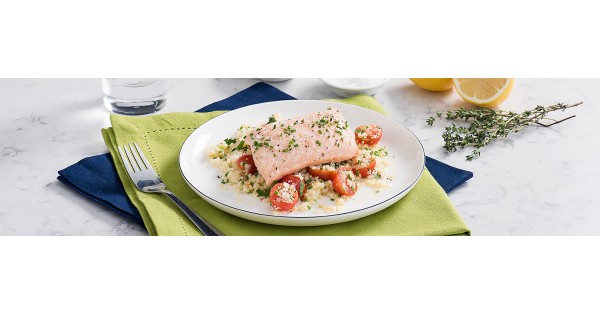 Lemon Herb Butter Poached Salmon with Couscous
