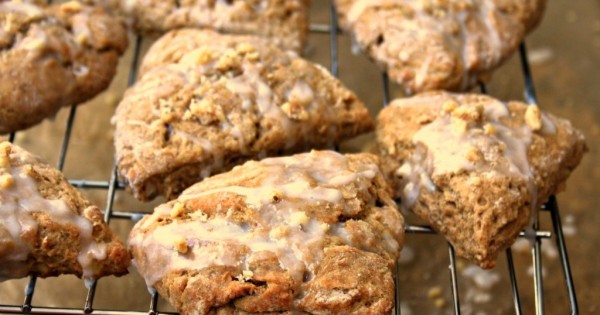 Molasses walnut scones recipe with vanilla glaze